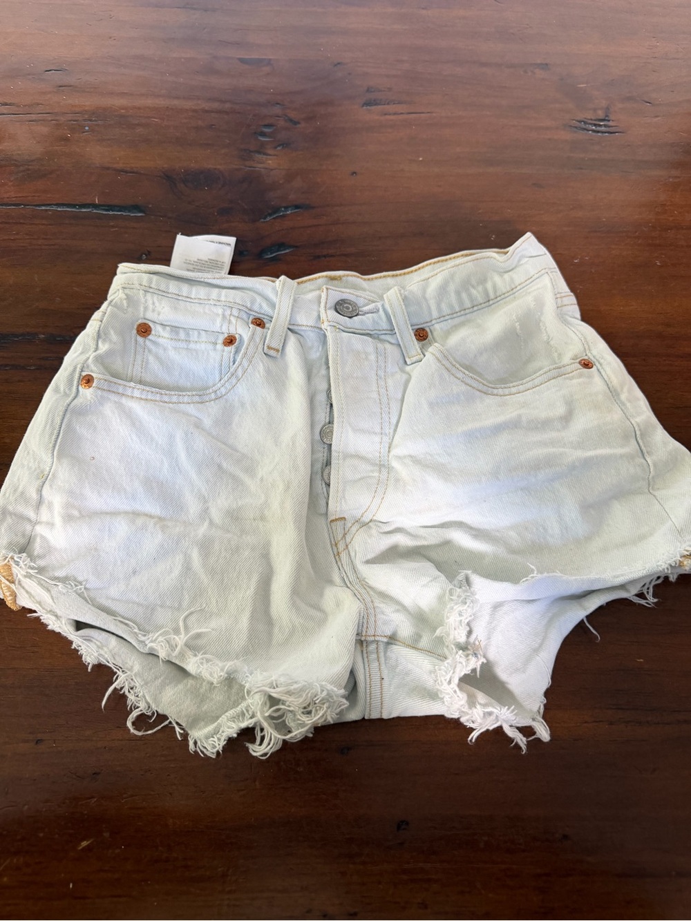 Levi's Light Blue Distressed High-Rise Jean Shorts
